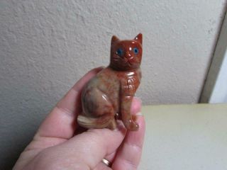 Cat,  Solid Stone Hand Carved Feline From Andes Richly Colored Stone Cat
