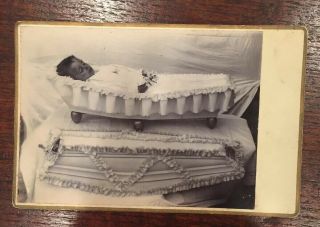Cabinet Card Of Post - Mortem —child In Elaborate White Coffin