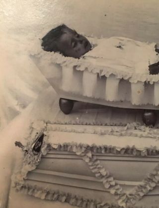 Cabinet Card Of Post - Mortem —Child In Elaborate White Coffin 2