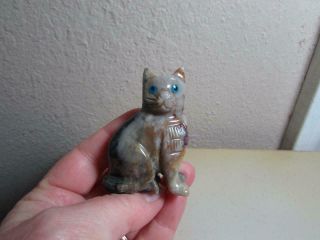 Cat,  Solid Stone Hand Carved Feline From Andes Rich Multi Colored Stone Cat