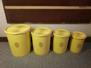 4 Canister Set Vintage Tupperware Harvest Gold Yellow Nesting Servalier Storage 2