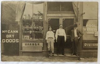Rppc Columbus Ohio Real Photo Mccann Dry Goods Barber Tobacco Oysters Store
