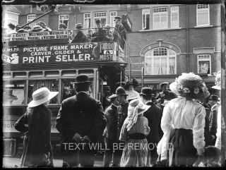 Open Top Tram London Street Scene,  Circa 1910.  1/4 Plate Glass Negative New209