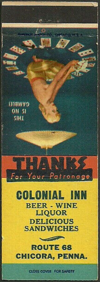 vintage GIRLIE pin - up COLONIAL INN matchbook cover CHICORA,  PA pennsylvania 2