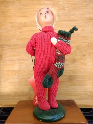 Byers Choice Caroler 2000 “child With Stocking” Boy In Red Union Suit W Tag