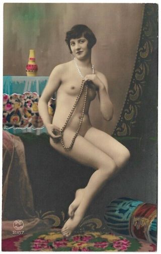 1920s Nude French Rppc Real Photo Postcard Hand - Tinted Assured Jazz - Age Flapper