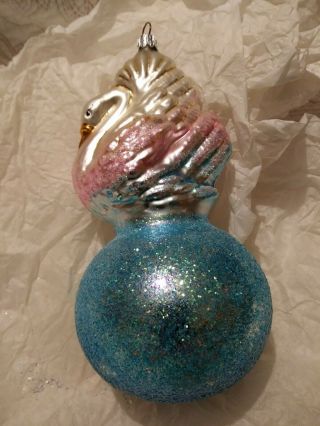 95 - 911 - 0 Christopher Radko Ornament Swan Lake 1995 Blue Glittered Ball 6.  5 "