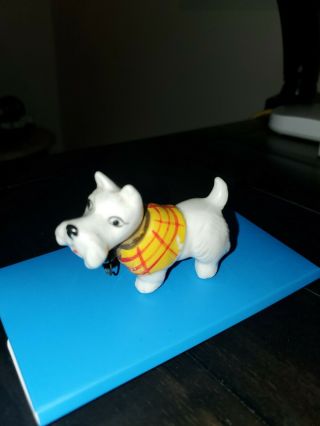 Vintage Adorable Porcelain Scottish Terrier Dog Figurine With Striped Sweater