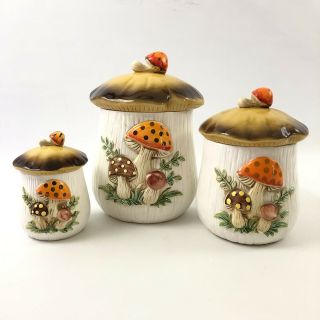 Merry Mushroom Set Of 3 Canisters By Sears And Roebuck 1978 Made In Japan