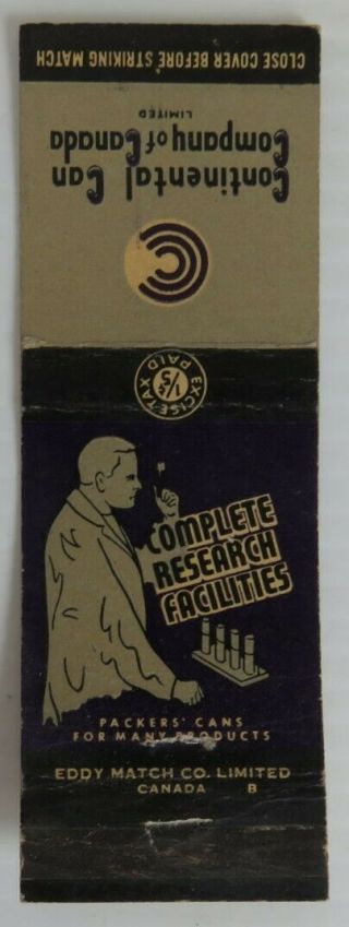 Vintage Continental Can Company Of Canada Matchbook Cover (inv24870)