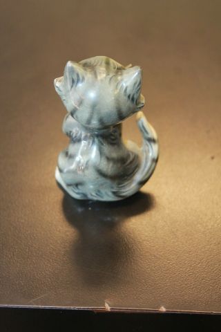 vintage small gray and white cat statue glass clear whiskers green eyes 3 