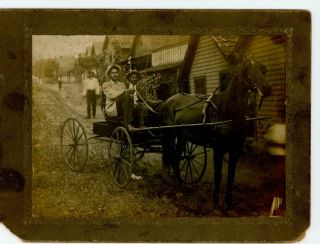Vintage Photo 2 African American Men In Wagon Pulled By Horse