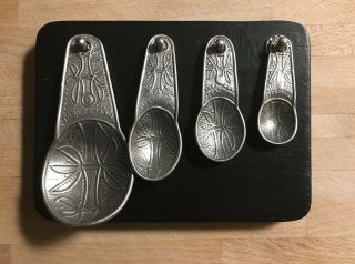 Vintage Pewter Measuring Spoons - Set Of 4 W/ Mounting Board