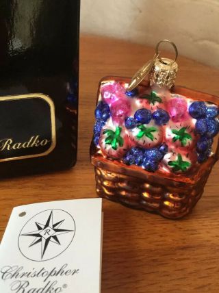 Christopher Radko Longaberger Berry Basket Gem Blown Glass Christmas Ornament