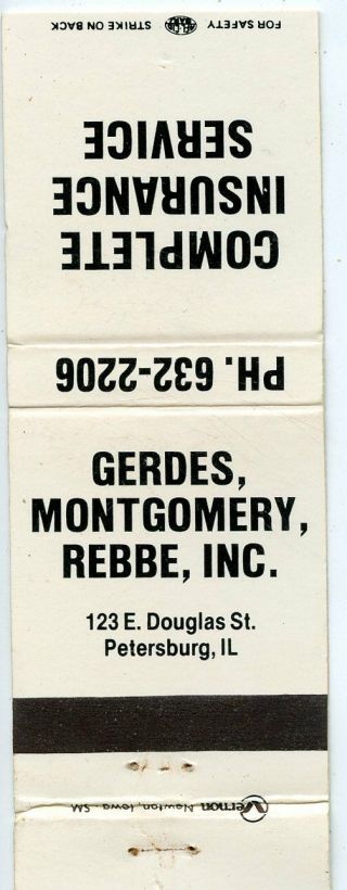 Gerdes Montgomery Rebbe Insurance,  Petersburg,  Illinois Matchbook