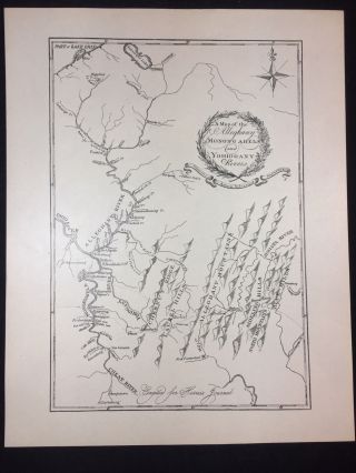 Vintage Print Of 1805 Harris Map Of The Allegheny,  Monongahela,  & Yohiogany Rivers