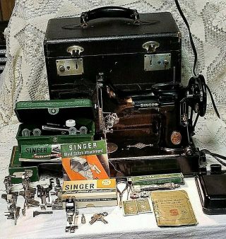 Singer Featherweight 221 1941 W/ Accessories And Case Scroll Face