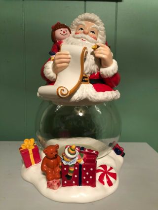 The Main Ingredients Ceramic Glass Globe Santa Christmas Cookie Jar Holiday