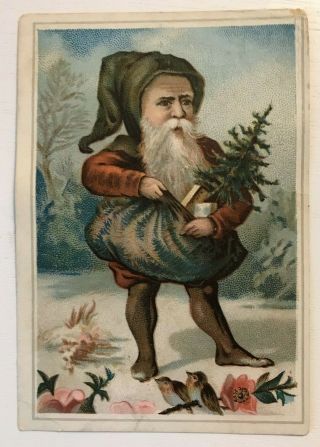 Old Santa Claus W.  Sack Of Toys & Christmas Tree Old Victorian Scrap Card - K816