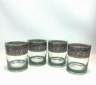 4 Vintage Drink Coca Cola Rocks Glasses Beverage Tumblers Stained Glass Cocktail