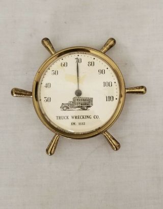 C.  1940s Vintage Ships Wheel Advertising Thermometer " Truck Wrecking Co.  "
