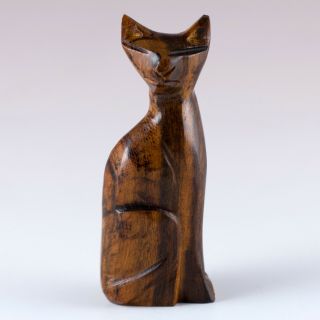Unique Hand Carved Ironwood Sitting Cat Figurine Wood Carving 3 " High