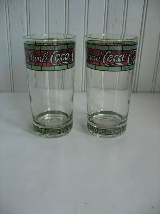 S/2 5 1/2 " Tall Tumbler Drink Coca Cola Stained Glass Look 1960 