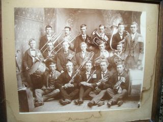 Antique 1800 ' s? Military or School Band Photograph in Ornate Wood Frame Early 2