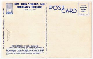 The Republic of Cuba Building 1939 York World ' s Fair Postcard 2