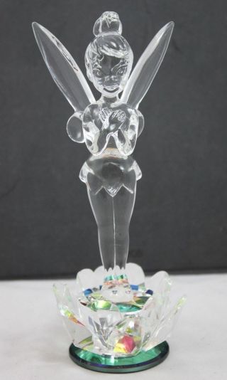 Disney Arribas Bros.  6.  5 " Clear Tinkerbell Crystal Figurine Standing On Flower