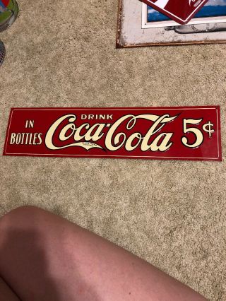 Coca Cola Drink In Bottles 5 Five Cents Tin Sign