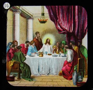 Glass Magic Lantern Slide Jesus At The Last Supper C1890 Christian Religion