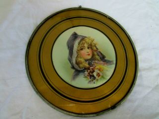 Antique Victorian Cook Stove Flue Cover Little Girl In Cape