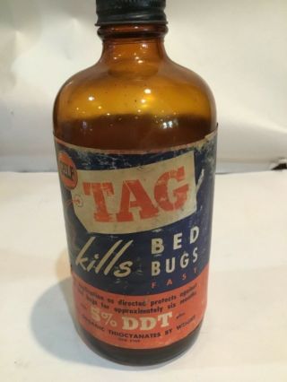 Rare Vintage Gulf Oil Old Logo Tag Kills Bed Bugs Fast Killer 1 Pt Brown Bottle