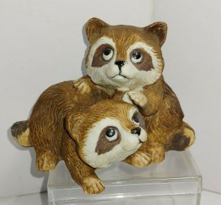 Homco Vintage Raccoons Figurine 1454 Pair Playful Kit Babies Collectible Taiwan