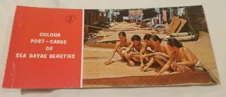Vintage Book Of 10 Colour Postcards Sea Dayak Beauties Sarawak Kuching Malaysia