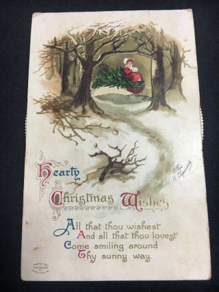 Rare Vintage Antique Early 1900 Ellen Clapsaddle Christmas Mechanical Postcard