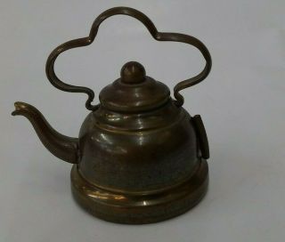 Vintage Sewing Figural Brass Tea Kettle - Novelty Sewing Measure Tape - Art Deco