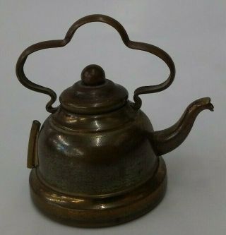 Vintage Sewing Figural Brass Tea Kettle - Novelty Sewing Measure Tape - Art Deco 3