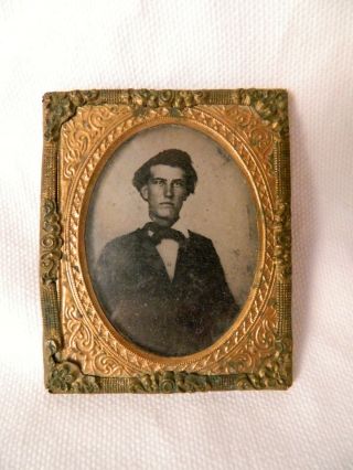 Antique Tintype Framed Photo Of A Handsome Young Man