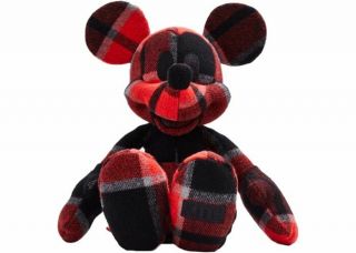 Kith X Disney Mickey Mouse Red & Black Plaid Plush Doll Stuffed Animal Nwt
