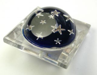 Bb Lg Vintage Lucite Button Mid Century Modern Atomic Foil Stars Under Surface
