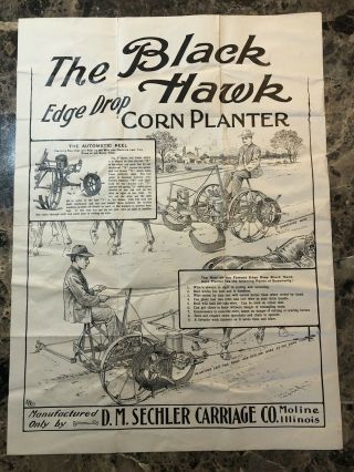 Orig 1897 D M Sechler Horse Black Hawk Seed Corn Planter Poster Like John Deere