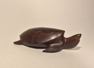 Hand Carved Small 4 1/4” Long Wood Turtle Sculptures Statue Figurines
