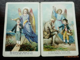 2 X Victorian Christmas Cards Angels Children Religious Text