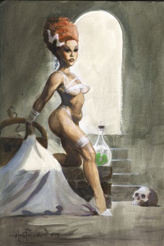 Bride Of Frankenstein On The Lab Slab Oil Painting By Mike Hoffman
