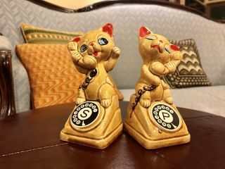 Vintage Cat On The Phone Telephone Salt And Pepper Shakers