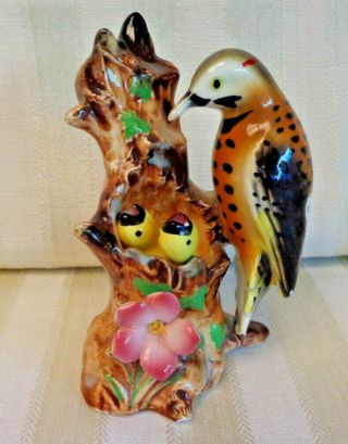 Vintage Napco Ceramic Flicker Woodpecker And Babies Figurine Japan