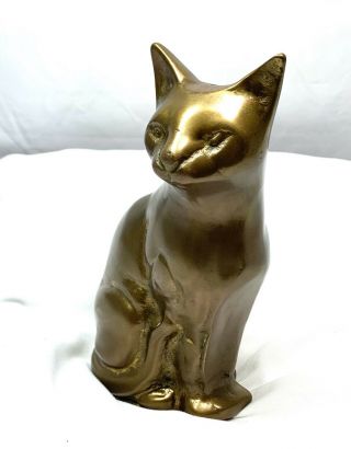 Vintage Brass Metal Sitting Cat Statue Figure Figurine Sculpture Mid Century Art