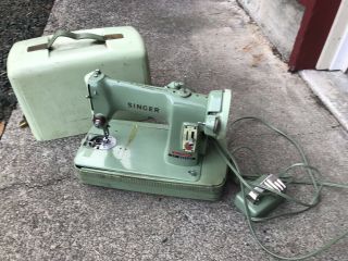 Vintage Singer 185j Sewing Machine Mid Century Green W/ Case Heavy Duty